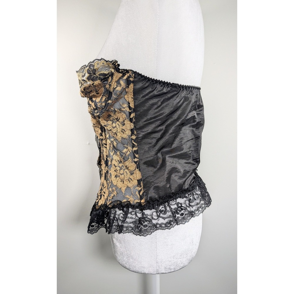 Vintage Undercover Wear Black Gold Lace Bustier Corset Strapless 34B Style 76060 - Picture 5 of 11